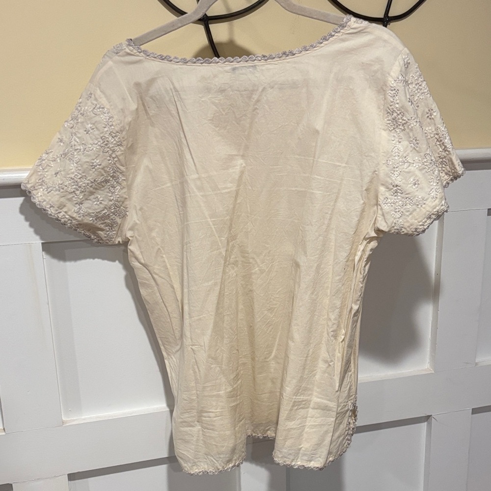 J. Crew Cream Embroidered Short-Sleeve Blouse - Picture 4 of 8